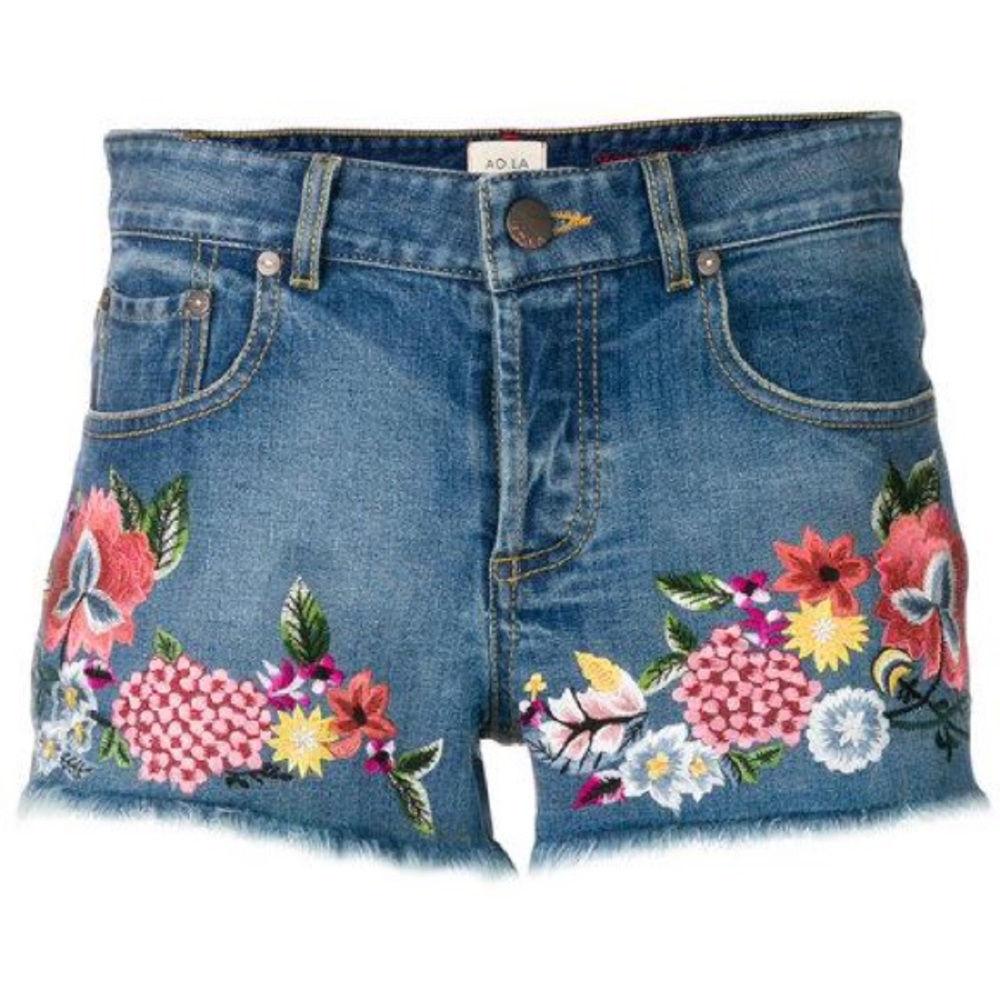 ALICE+OLIVIA - floral embroidered denim shorts